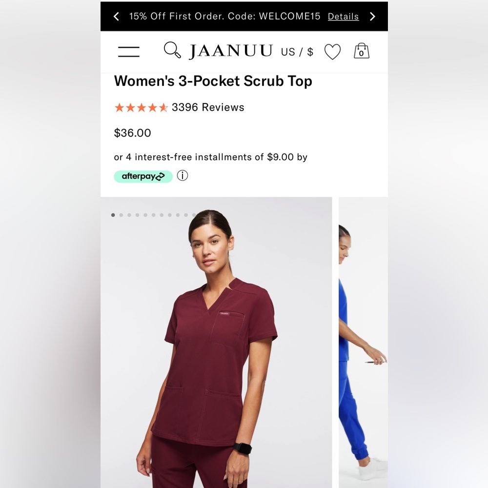 JAANUU Womens 3 pocket scrub top